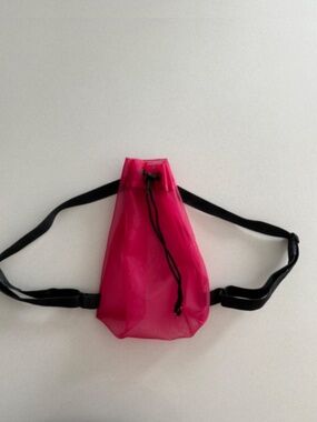 Pink Magenta Mesh Drawstring Backpack Adjustable Strap Lightweight Festival Bag